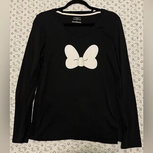 Talbots Black Long Sleeve Top with White Minnie Mouse Bow Size Large